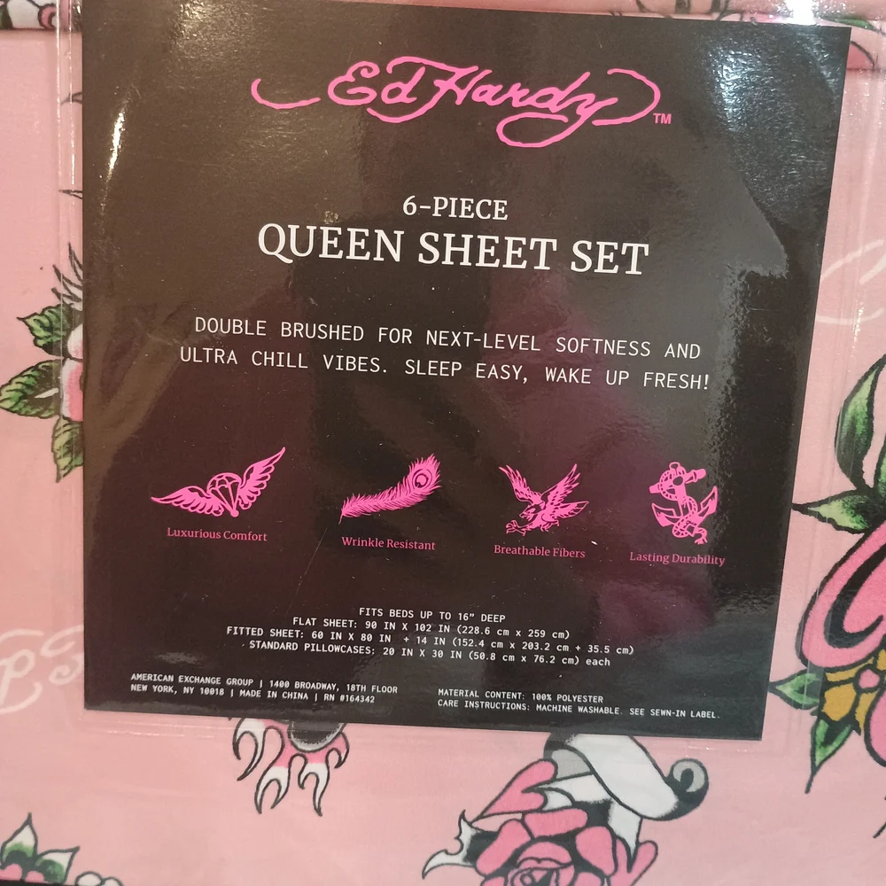 New Ed Hardy Pink Double Brushed For Next Level Softness 6 Piece Sheet Set Queen